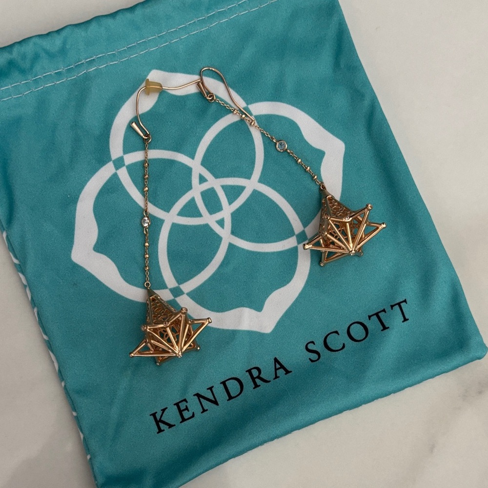 Kendra Scott Diana Duster Long Dangle Earrings rose Gold Tone Crystal Lantern